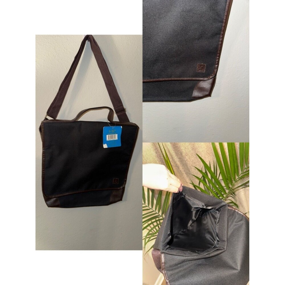 Original Penguin Black Messenger Bag with Brown Trim
